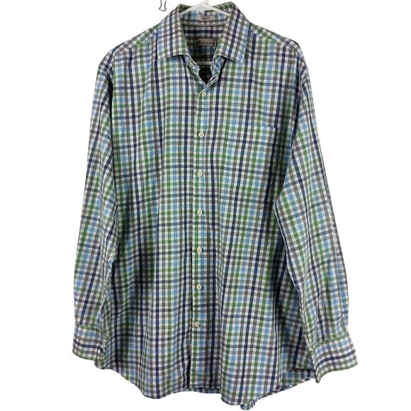 Peter Millar Mens Plaid Gingham Checkered Long Sleeve Shirt Size XL Preppy Work - Picture 1 of 6